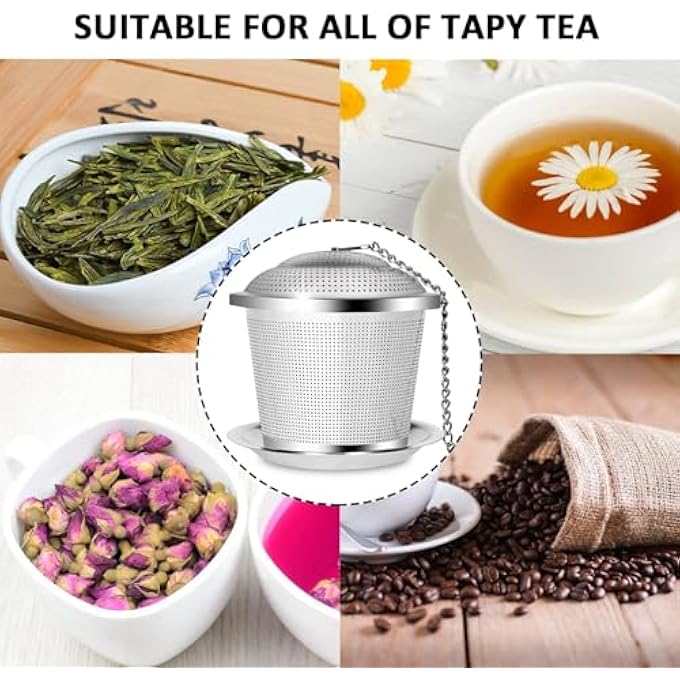 rayihni 2 Pcs Tea Infuser Filter Mesh Set Durable Stainless Steel Tea Strainer With Spoon Drip Trays Tea Ball Infuser With Chain Hook Loose Leaf Tea Infuser Set For Tea Lovers In Teapot - Image 4