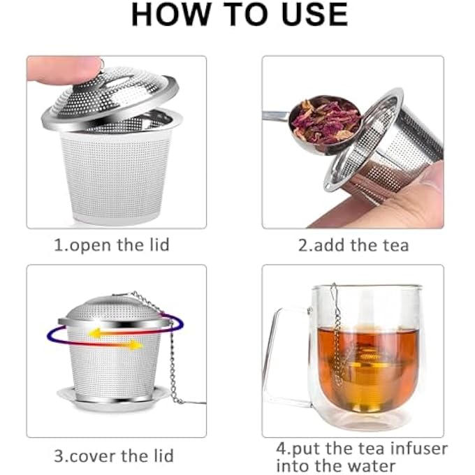 rayihni 2 Pcs Tea Infuser Filter Mesh Set Durable Stainless Steel Tea Strainer With Spoon Drip Trays Tea Ball Infuser With Chain Hook Loose Leaf Tea Infuser Set For Tea Lovers In Teapot - Image 5