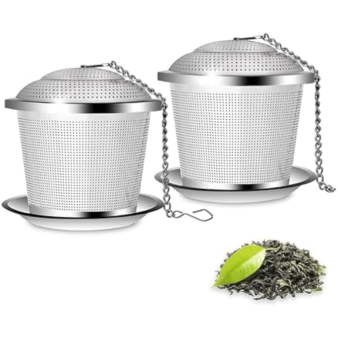 rayihni 2 Pcs Tea Infuser Filter Mesh Set Durable Stainless Steel Tea Strainer With Spoon Drip Trays Tea Ball Infuser With Chain Hook Loose Leaf Tea Infuser Set For Tea Lovers In Teapot - Image 2
