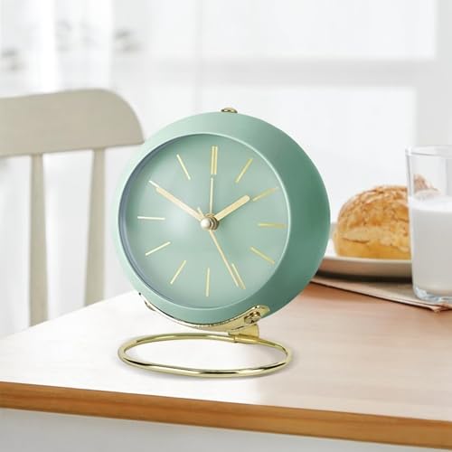 Ekhasa Nostrae by Ekhasa Analog Table Alarm Clock | Green Aesthetic Desk Clock with Night Light & Silent Movement | Vintage Modern Table Clock for Bedroom, Study Table, Office & Home Decor | Battery Operated - Image 2