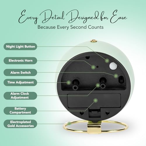 Ekhasa Nostrae by Ekhasa Analog Table Alarm Clock | Green Aesthetic Desk Clock with Night Light & Silent Movement | Vintage Modern Table Clock for Bedroom, Study Table, Office & Home Decor | Battery Operated - Image 5