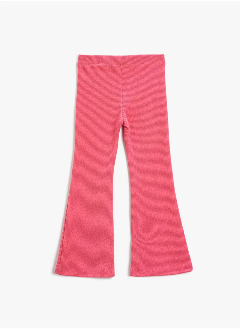 كوتون Flare Trousers Ribbed Slit Detail Elastic Waistband