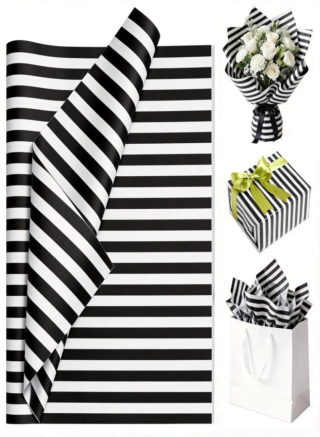 Luckonway 40 Sheets Black Stripe Tissue Paper Bulk,20 x 14 Inches Black and White Tissue Paper, Premium Gift Wrapping Paper for Gift Bags Birthday Holiday Decor(Black Stripe - Image 1