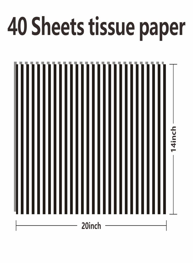 Luckonway 40 Sheets Black Stripe Tissue Paper Bulk,20 x 14 Inches Black and White Tissue Paper, Premium Gift Wrapping Paper for Gift Bags Birthday Holiday Decor(Black Stripe - Image 2