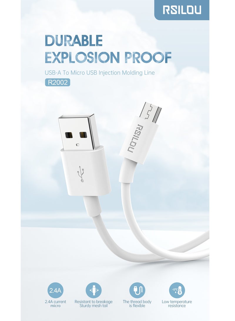 ارسيلو R2002-001 كابل شحن ونقل بيانات سريع ميكرو يو اس بي  2.0، 1 متر، أسلاك نحاسية لنقل البيانات، 163 خيطًا TPE، 2.4 أمبير، سرعة نقل 480 ميجابايت في الثانية، خالٍ من التشابك والتشابك، أبيض - Image 4