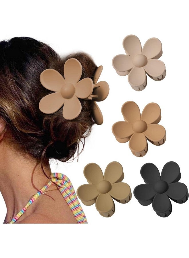 Bakefy-4 pcs Matte Flower Hair Clips, Large Claw Clips for Women Thick Hair, Big Cute Dasiy Hair Clips, Non Slip Strong Hold for Women Thin Hair, Hair Accessories for Christmas Gifts Holiday, 4 Colors - Image 1