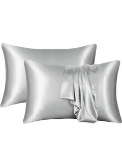 Somerfield Somer Field - Silk Pillowcases For Hair And Skin 2 Pack Standard Size with Envelope Closure (2 Pcs Pillowcases (50 x 75 cm) (Light Grey)  - Image 1