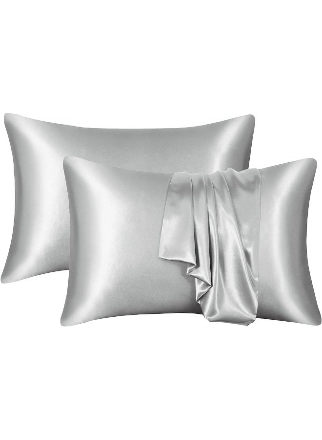 Somerfield Somer Field - Silk Pillowcases For Hair And Skin 2 Pack Standard Size with Envelope Closure (2 Pcs Pillowcases (50 x 75 cm) (Light Grey) - Image 1