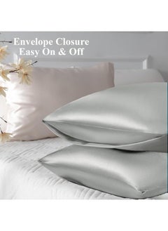 Somerfield Somer Field - Silk Pillowcases For Hair And Skin 2 Pack Standard Size with Envelope Closure (2 Pcs Pillowcases (50 x 75 cm) (Light Grey)  - Image 5