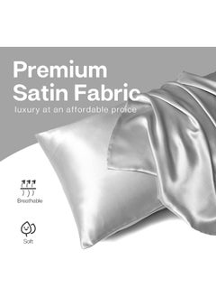 Somerfield Somer Field - Silk Pillowcases For Hair And Skin 2 Pack Standard Size with Envelope Closure (2 Pcs Pillowcases (50 x 75 cm) (Light Grey)  - Image 3