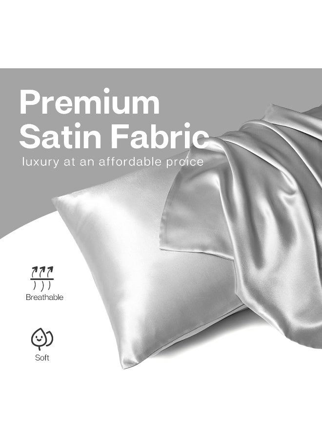 Somerfield Somer Field - Silk Pillowcases For Hair And Skin 2 Pack Standard Size with Envelope Closure (2 Pcs Pillowcases (50 x 75 cm) (Light Grey) - Image 3