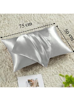 Somerfield Somer Field - Silk Pillowcases For Hair And Skin 2 Pack Standard Size with Envelope Closure (2 Pcs Pillowcases (50 x 75 cm) (Light Grey)  - Image 2