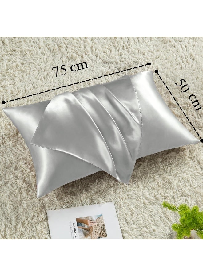 Somerfield Somer Field - Silk Pillowcases For Hair And Skin 2 Pack Standard Size with Envelope Closure (2 Pcs Pillowcases (50 x 75 cm) (Light Grey) - Image 2
