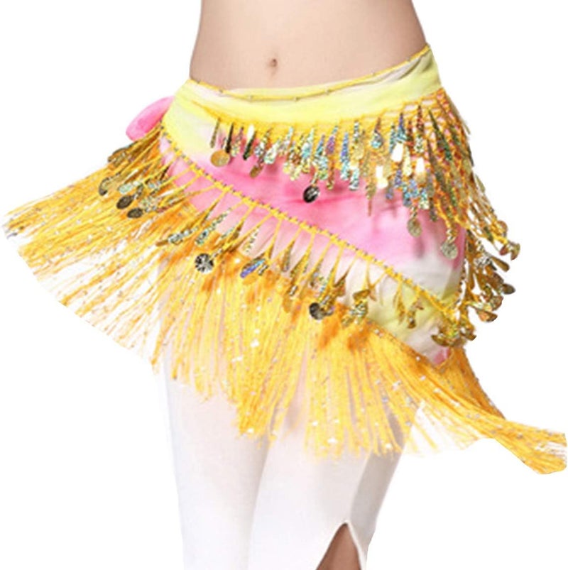 Lauthen.S Belly Dance Hip Scarf with Tassels Sequins, Triangle Coins Wrap Skirt Music Festival Clothing - Image 1