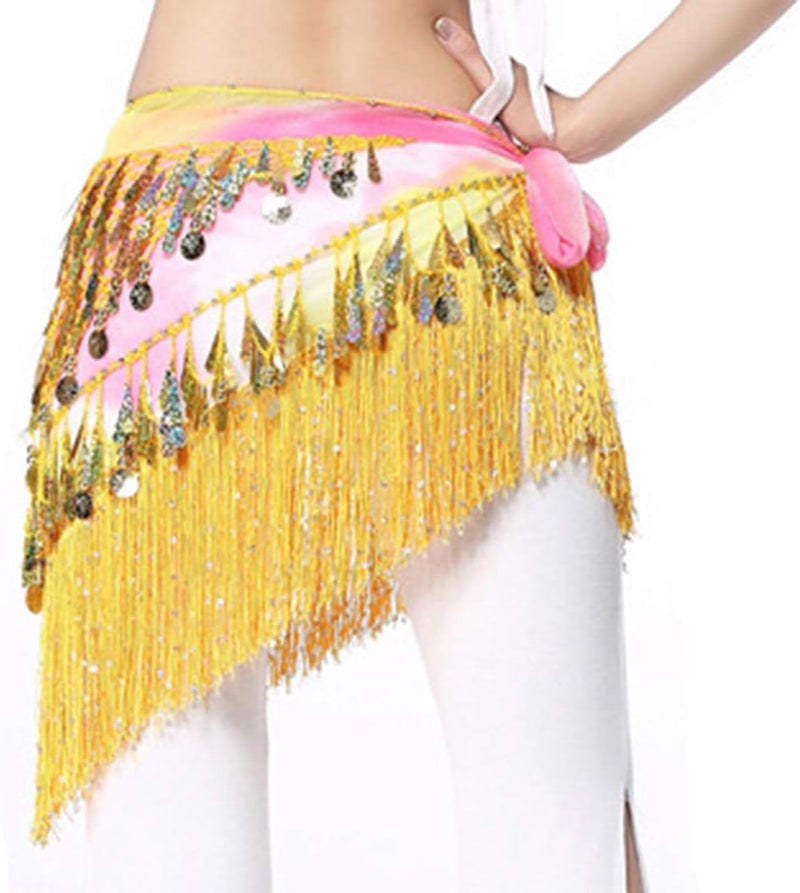 Lauthen.S Belly Dance Hip Scarf with Tassels Sequins, Triangle Coins Wrap Skirt Music Festival Clothing - Image 3
