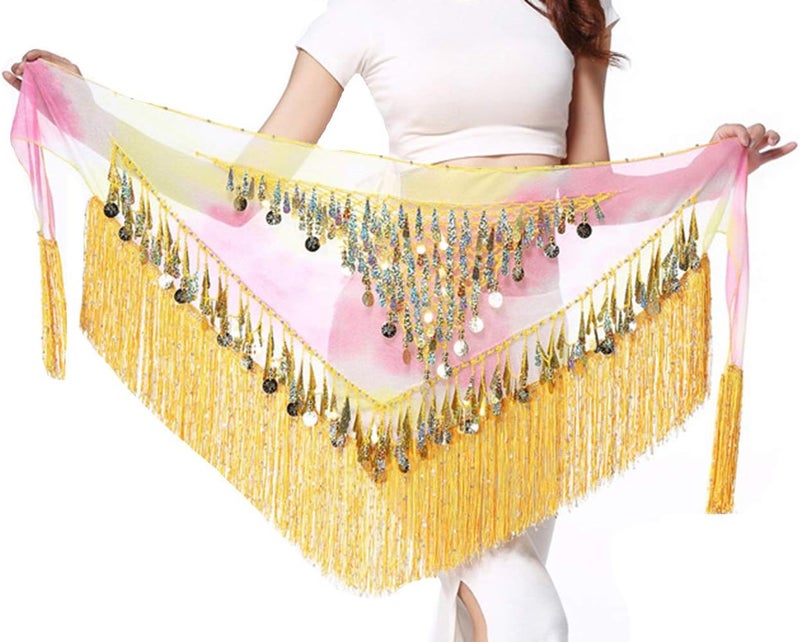 Lauthen.S Belly Dance Hip Scarf with Tassels Sequins, Triangle Coins Wrap Skirt Music Festival Clothing - Image 2