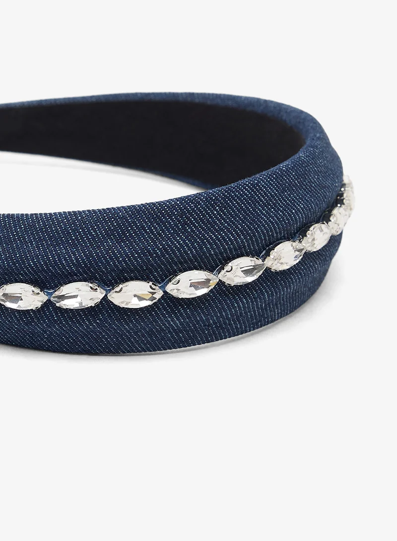 Khizana Dark Blue Diamonte Embellished Hairband for Women | Best Price UAE