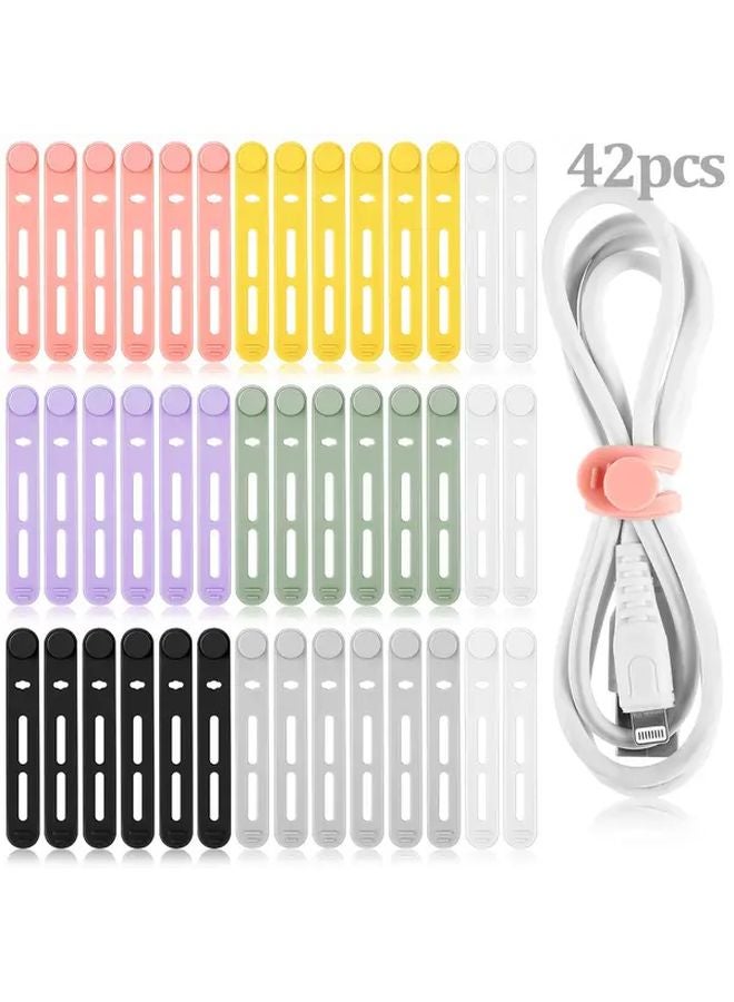42pcs Reusable Silicone Cable Ties 8cm Colorful Cord Organizers For Charging Cords Earphones - Image 1