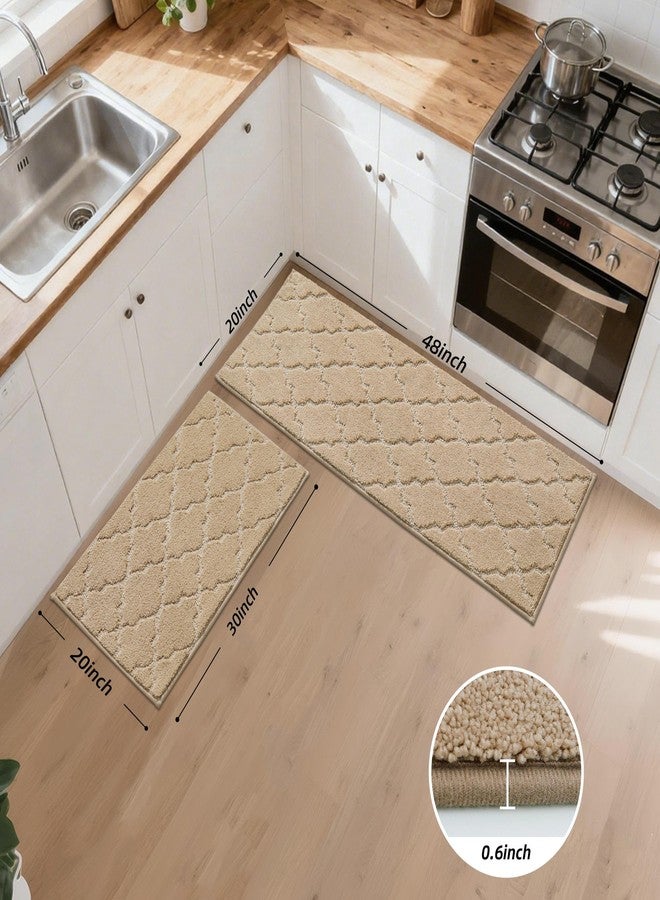 JSEI Kitchen Rugs, Non-Slip Kitchen Mats for Floor, Soft Washable Absorbent Kitchen Mats 2 Pieces, Kitchen Carpet Runner with TPR Backing, Polyester, 20”x32”+20”x48”, Beige - Image 2