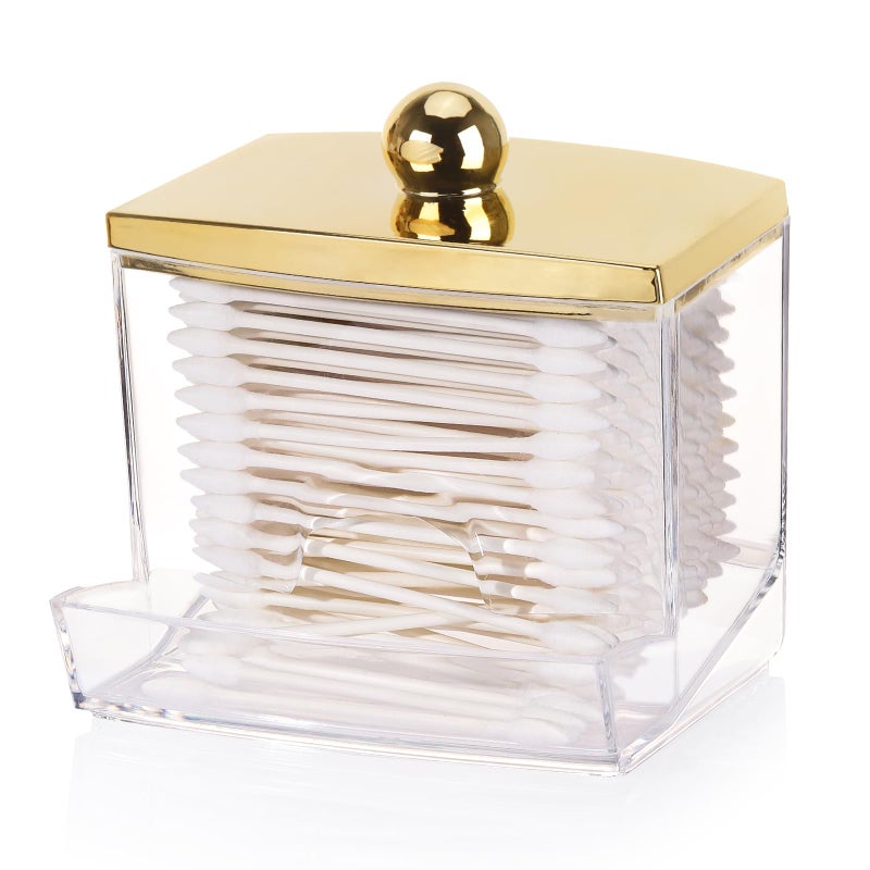 Tbestmax 10oz Qtip Holder Dispenser L Size Bathroom Container with Gold Lid for Bathroom Organizer Accessories Decor Storage-Qtips Cotton Ball Holder - Image 1