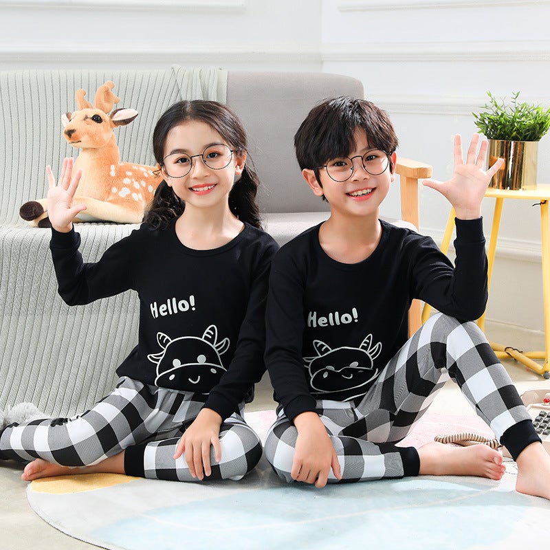 Children'S Autumn Clothes And Pants Suit Cotton Pajamas Autumn Winter Cute Cartoon Thermal Underwear Baby Thermal Suit - Image 4