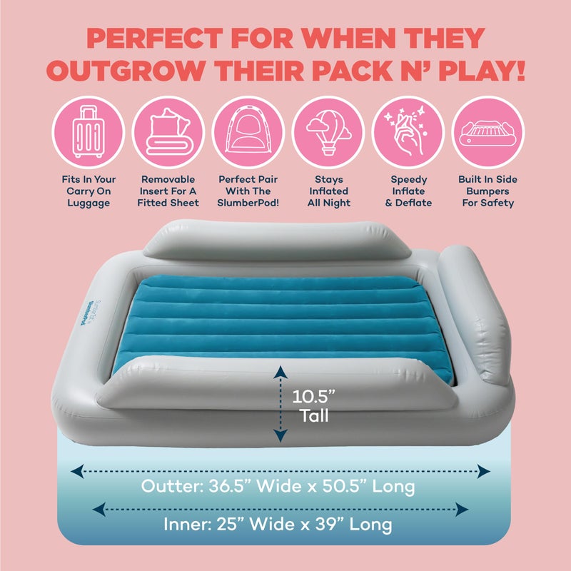 SlumberPod SlumberTot Inflatable Toddler Travel Bed - Portable Kids Air Mattress with Safety Bumpers - Perfectly Sized Ideal for Travel or Home Use - Includes Electric Pump - Image 4
