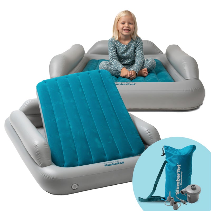 SlumberPod SlumberTot Inflatable Toddler Travel Bed - Portable Kids Air Mattress with Safety Bumpers - Perfectly Sized Ideal for Travel or Home Use - Includes Electric Pump - Image 1