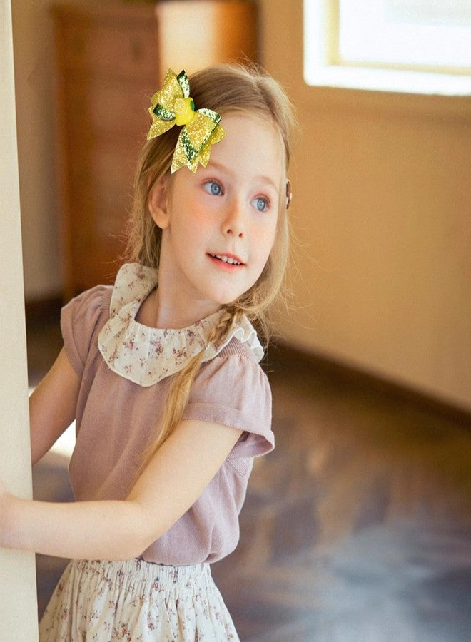 Miroksh 2Pc Glitter Lemon Hair Bow Clips 3.5" Sparkly Fruit Barrettes Alligator Hairpins for Girls Teens Toddlers Women Kids Birthday Party Summer Dress Decor Accessories Gift - Image 3