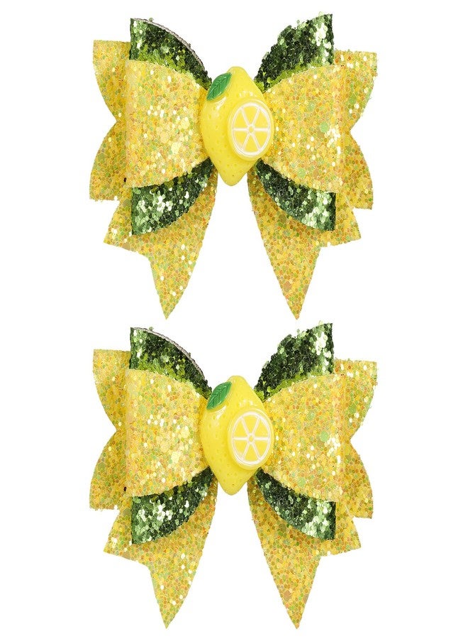 Miroksh 2Pc Glitter Lemon Hair Bow Clips 3.5" Sparkly Fruit Barrettes Alligator Hairpins for Girls Teens Toddlers Women Kids Birthday Party Summer Dress Decor Accessories Gift - Image 1