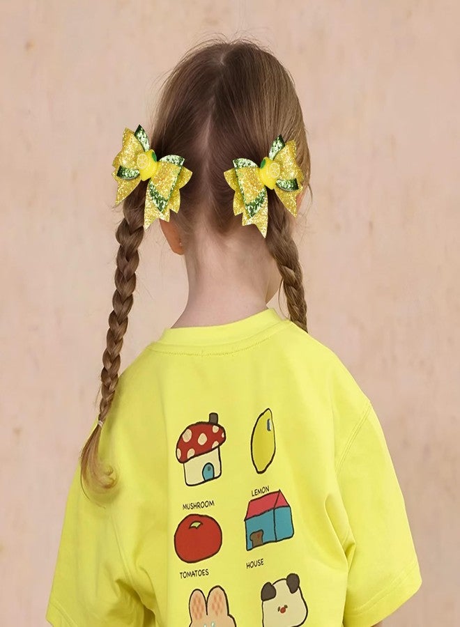 Miroksh 2Pc Glitter Lemon Hair Bow Clips 3.5" Sparkly Fruit Barrettes Alligator Hairpins for Girls Teens Toddlers Women Kids Birthday Party Summer Dress Decor Accessories Gift - Image 4
