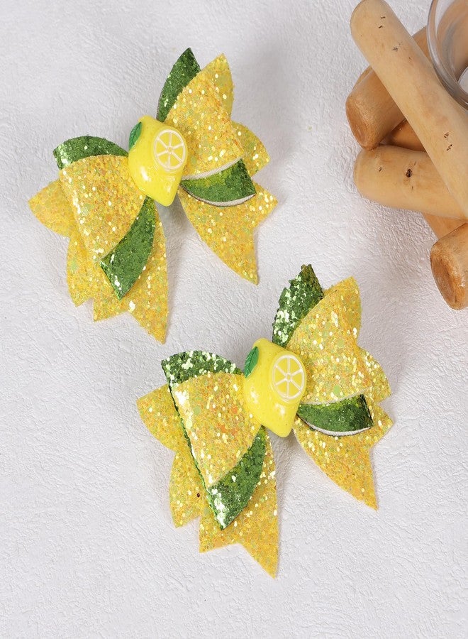Miroksh 2Pc Glitter Lemon Hair Bow Clips 3.5" Sparkly Fruit Barrettes Alligator Hairpins for Girls Teens Toddlers Women Kids Birthday Party Summer Dress Decor Accessories Gift - Image 2