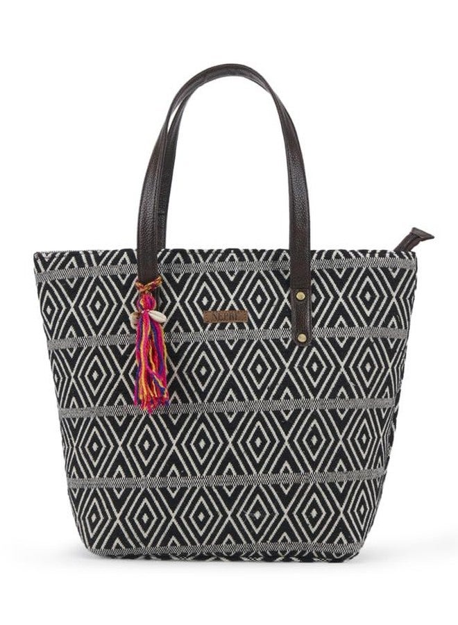 NEPRI Office Essential Tote Bag | Stylish Tote Bags for Office Use | Purse for Women | Vegan Leather & Jacquard Fabric Handbag with Double Handle Shoulder Strap| Daily & Travel Use | WBT-016-12 - Image 1