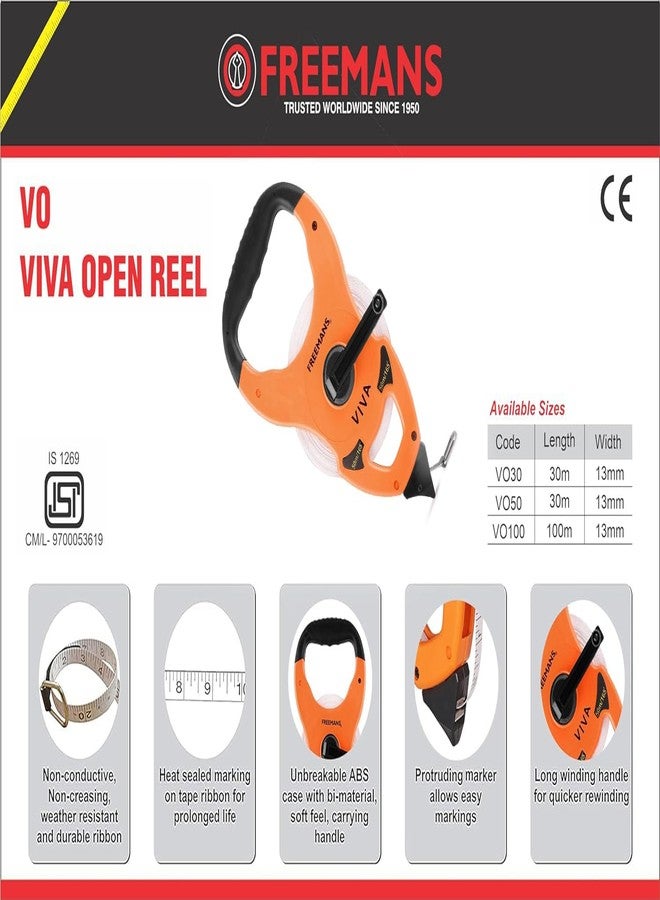 FREEMANS Viva Open Reel 50m:13mm Fibreglass Measuring tape - 50m/164ft With Unbreakable ABS case || Double Side Printing || Long and Durable Winding Handle For Easy Retraction and Steel End Hook - Image 4
