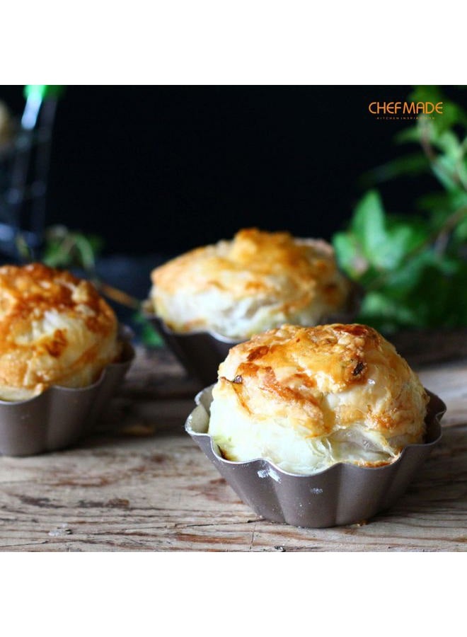 chefmade Mini Pudding Pan Set, 3-Inch 4Pcs Non-Stick Egg Tart Mold Flower-shaped Pie Bread and Cake Pan Bakeware for Oven and Instant Pot Baking (Champagne Gold) - Image 5