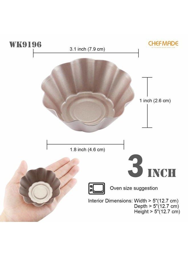 chefmade Mini Pudding Pan Set, 3-Inch 4Pcs Non-Stick Egg Tart Mold Flower-shaped Pie Bread and Cake Pan Bakeware for Oven and Instant Pot Baking (Champagne Gold) - Image 2
