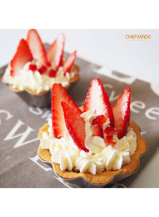 chefmade Mini Pudding Pan Set, 3-Inch 4Pcs Non-Stick Egg Tart Mold Flower-shaped Pie Bread and Cake Pan Bakeware for Oven and Instant Pot Baking (Champagne Gold) - Image 3