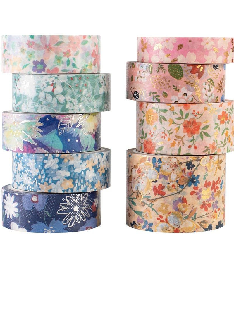 Zikra مجموعة شريط وشي ذهبي، شريط ماسك فضي عريض للتزيين للفنون، الحرف اليدوية، مستلزمات المجلات، المخططات، ألبوم القصاصات، تغليف الهدايا/البطاقات (جمال الطبيعة) - Image 3