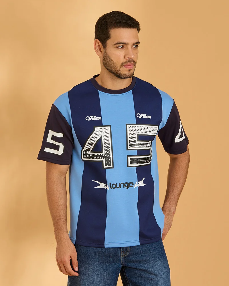 REDTAG Men Blue Striped T-Shirt