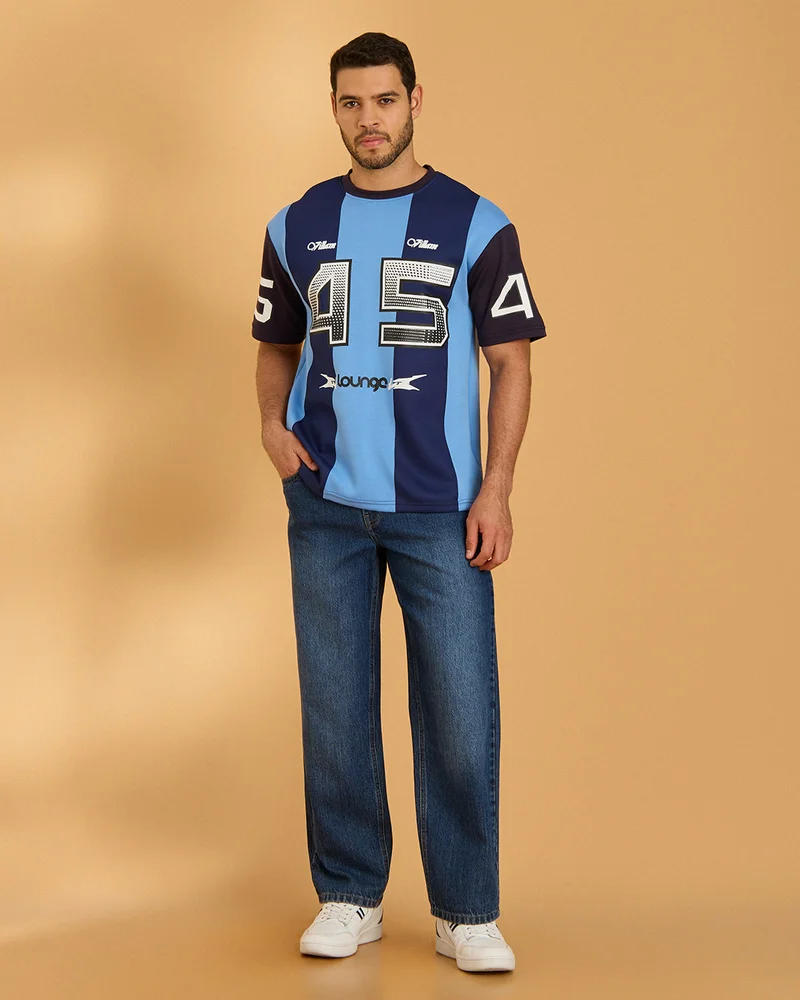 REDTAG Men Blue Striped T-Shirt
