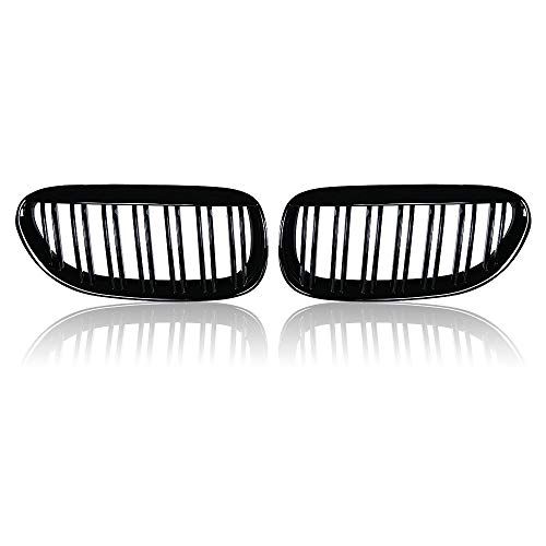 Amope AMOPA CORP Left and Right Front Kidney Sport Double Line Grille Grill Compatible with 2004-2010 BMW E63 E64 650i 650Ci 645Ci M6 2DR (Glossy Black) - Image 1