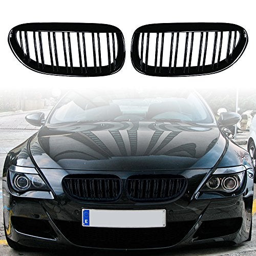 Amope AMOPA CORP Left and Right Front Kidney Sport Double Line Grille Grill Compatible with 2004-2010 BMW E63 E64 650i 650Ci 645Ci M6 2DR (Glossy Black) - Image 2