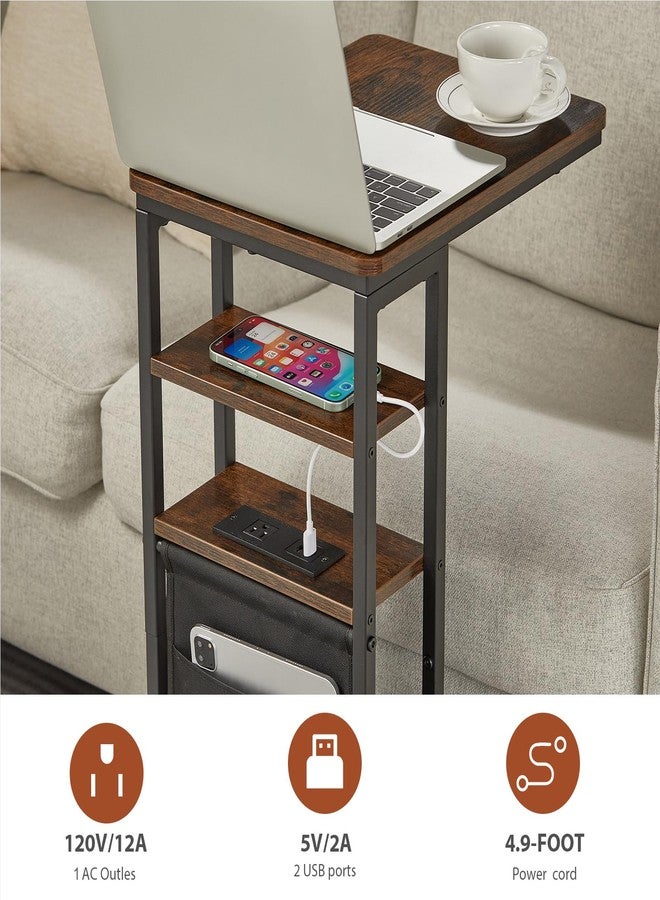 ZEXVIDA C Shaped End Table with Charging Station, 28"(H) 3-Tier C Table with Storage Bag, Under Couch Table C-Shaped End Table with Storage Shelves and Bag for Living Room, Bedroom, or Office - Image 5