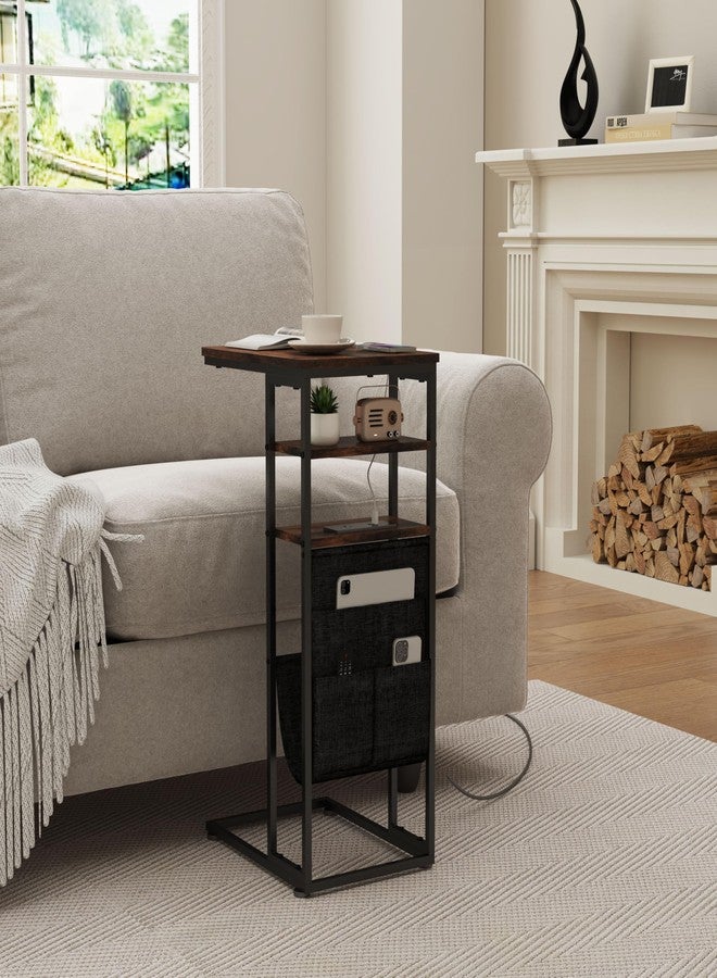 ZEXVIDA C Shaped End Table with Charging Station, 28"(H) 3-Tier C Table with Storage Bag, Under Couch Table C-Shaped End Table with Storage Shelves and Bag for Living Room, Bedroom, or Office - Image 4