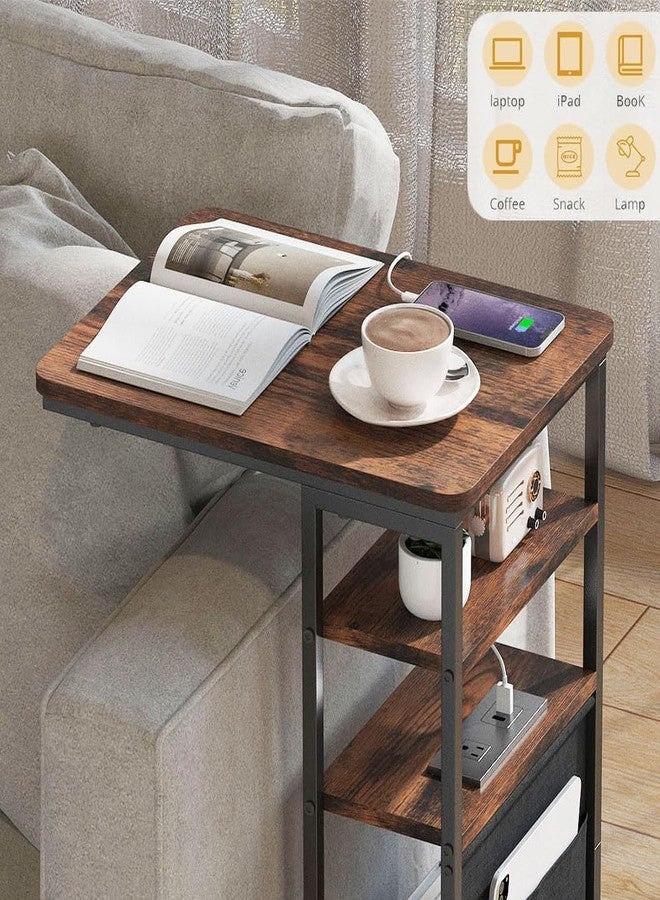 ZEXVIDA C Shaped End Table with Charging Station, 28"(H) 3-Tier C Table with Storage Bag, Under Couch Table C-Shaped End Table with Storage Shelves and Bag for Living Room, Bedroom, or Office - Image 3