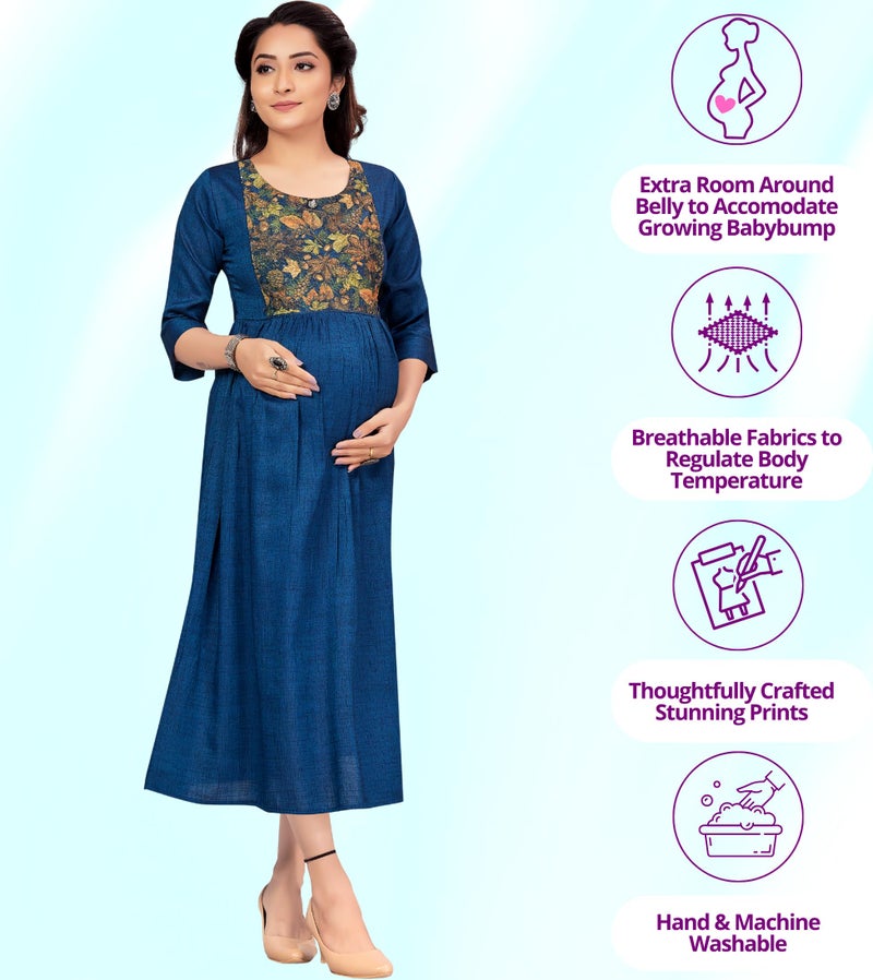 RITIJYA Feeding Kurtis for Women with Zip in Cotton Rayon | Maternity Gown Pregnancy Dress for Nursing Mothers | Maternity Wear Feeding Dress Tops (S,Affectionate Blue,9063_36) - Image 3