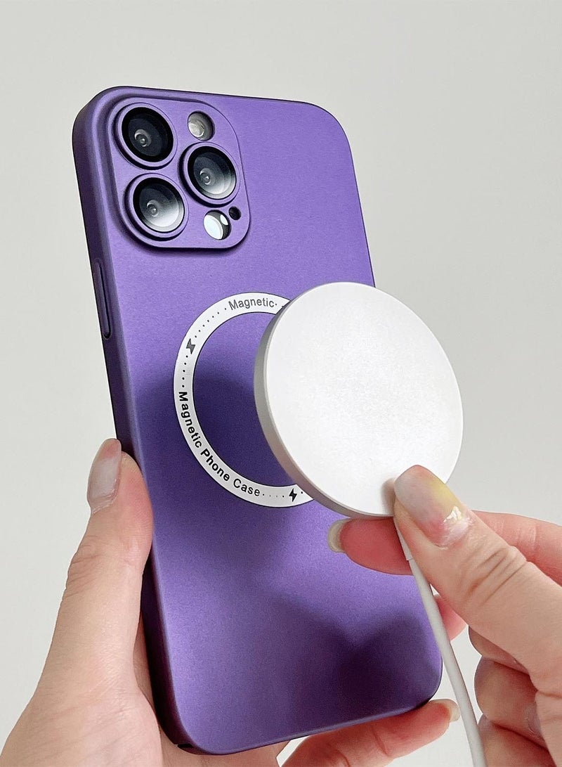 HEXABEX حافظة نحيفة لهاتف آيفون 14 برو، حافظة شحن لاسلكية رفيعة للغاية وغير لامعة مغناطيسية ماجسيف لهاتف أبل آيفون 14 برو 6.1 أرجواني - Image 3