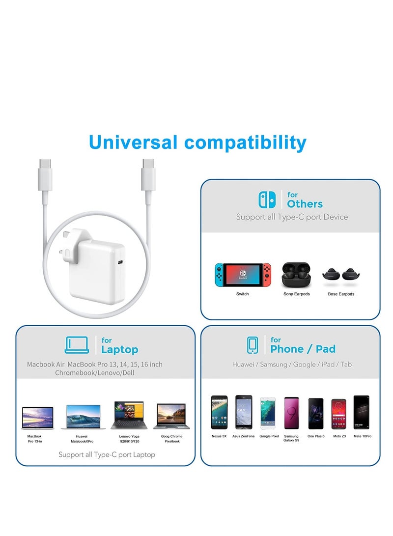 61W Macbook Charger USB C Fast Charger Power Adapter for Macbook Pro 13 14 15 Inch 2016 Late, MacBook Air 13 Inch 2018 Late, New iPad Pro 2022/2021/2020/2019 Power Supply,  USB C Charger Cable - Image 3