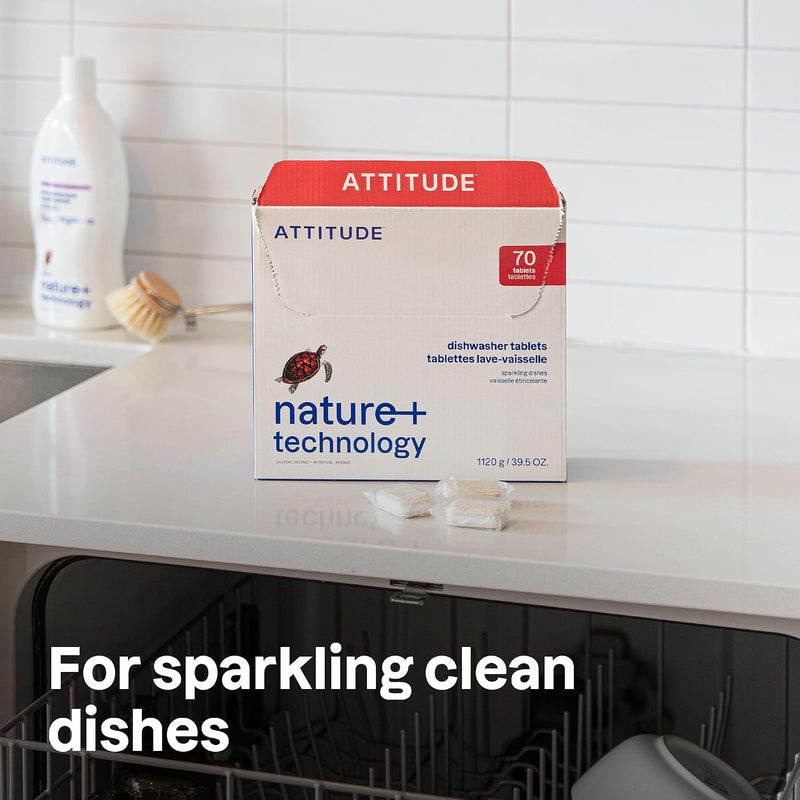 ATTITUDE Dishwasher Pods, Naturally Derived Dishwashing Detergent, Vegan and Plant-Based Dish Soap Tablets, Phosphate Free, Unscented, 70 Count - Image 2
