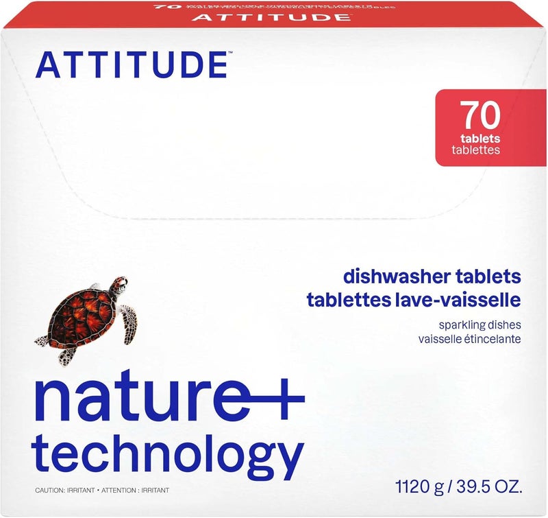 ATTITUDE Dishwasher Pods, Naturally Derived Dishwashing Detergent, Vegan and Plant-Based Dish Soap Tablets, Phosphate Free, Unscented, 70 Count - Image 1