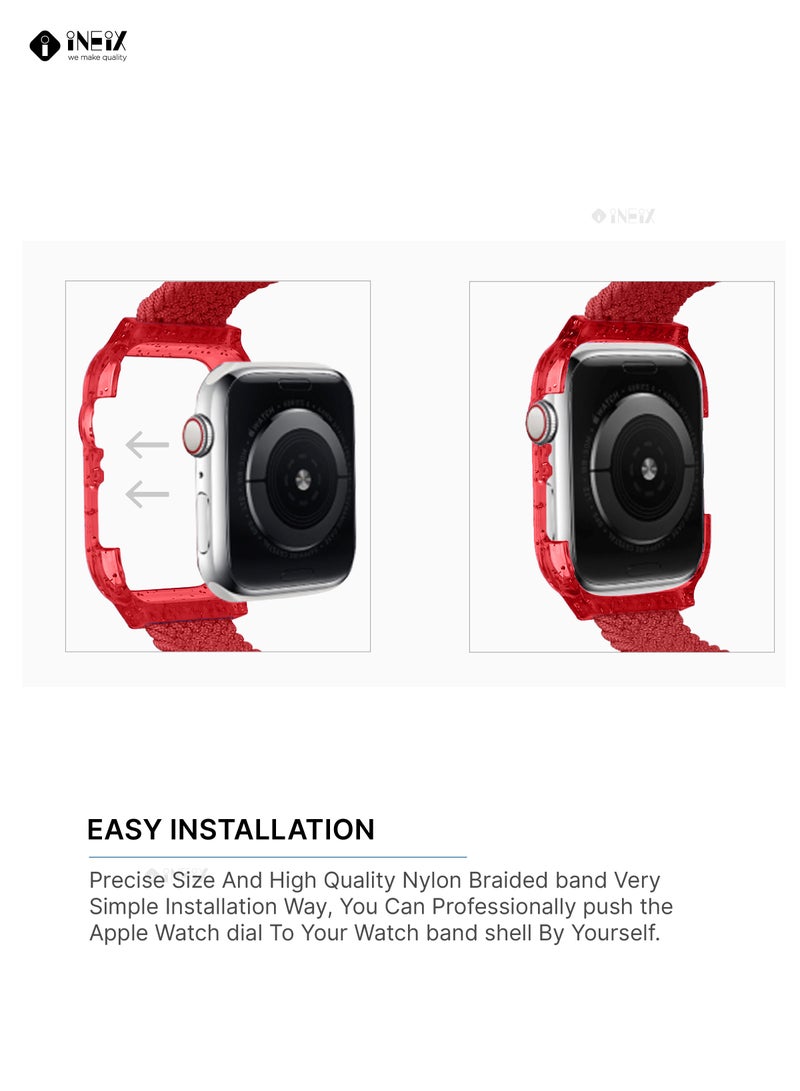 إينيكس سوار ساعة مجدول (مُضفّر) من نايلون قابل للتمدد مع غطاء لامع متوافق مع ساعات ابل 44 ملم (طول حزام 165 ملم ) - احمر - Image 5